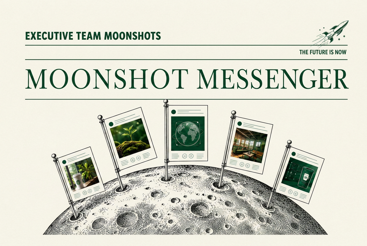 Moonshot Messenger concept artifacts pinned on a moon illustration.