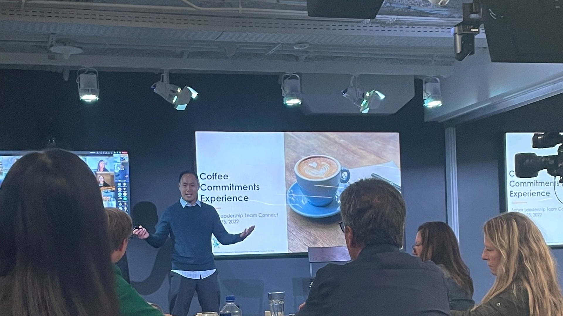 Senior leader presenting the Coffee Commitments Experience at a Senior Leadership Team Connect session.